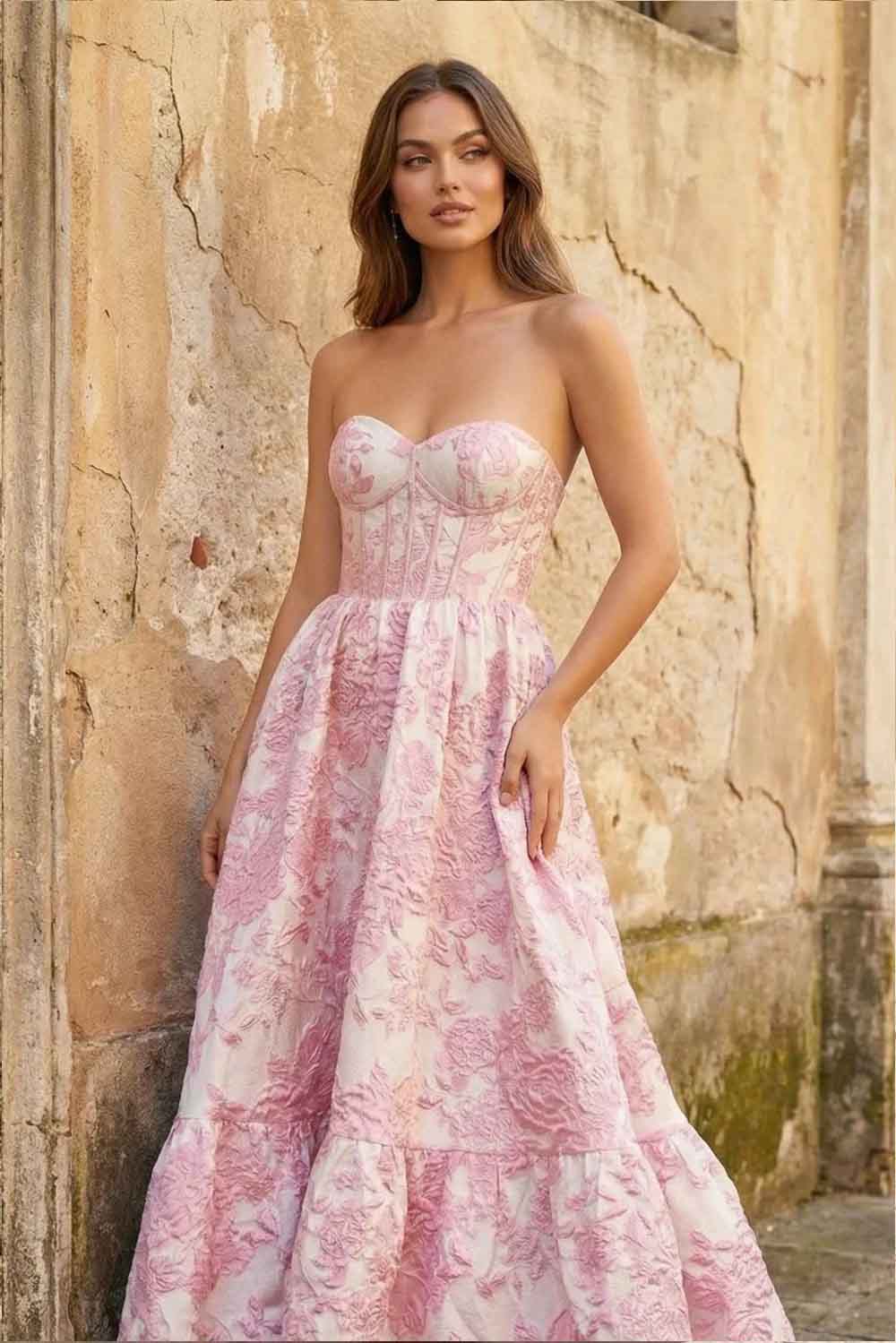 prom dresses for men English Rose Color Block Long Sleeve Gown with Statement Flower – CaeliNYC®