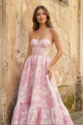 A-Line Sweetheart Floral Printed Long Prom Dresses