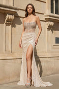 Strapless Mermaid Long Sequins Prom Dress With Split