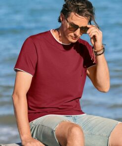 Alternative view of Burgundy Crew Neck Men's Tee MA54