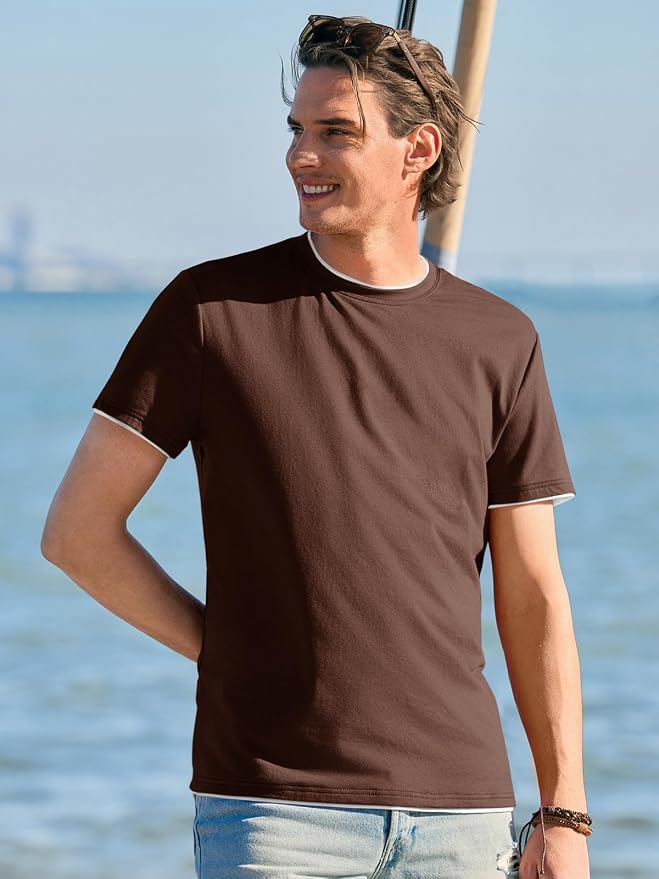 Dark Brown Crew Neck Men's Tee MA53 - Image 2