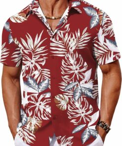 Red Tropical Leaf Summer Shirts MA51