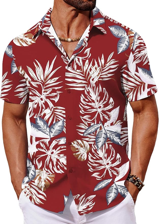 Red Tropical Leaf Summer Shirts MA51