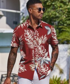 Alternative view of Red Tropical Leaf Summer Shirts MA51