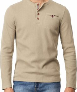 Beige Slim Fit Henley Shirt MA77