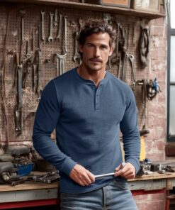 Alternative view of Blue Lightweight Henley Shirt MA78