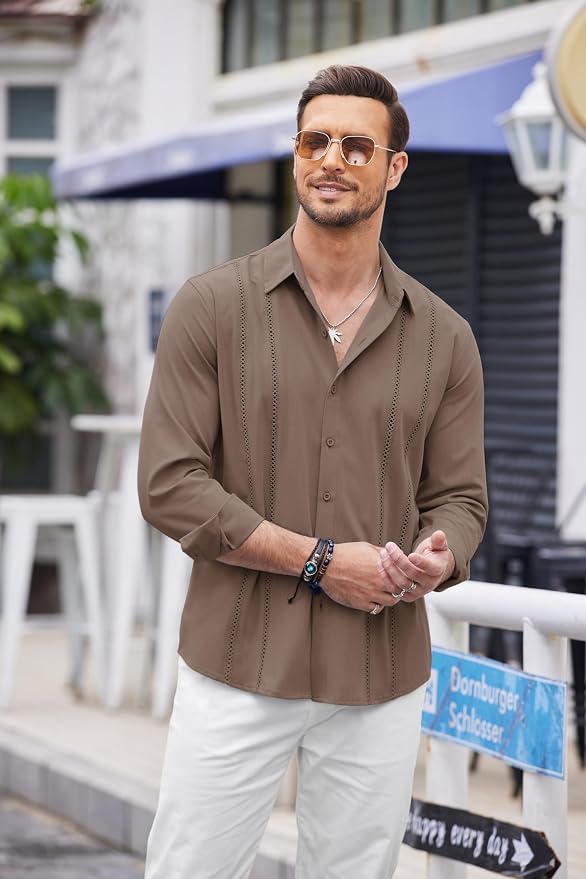 Casual Brown Long Sleeve Shirts MA110 - Image 2