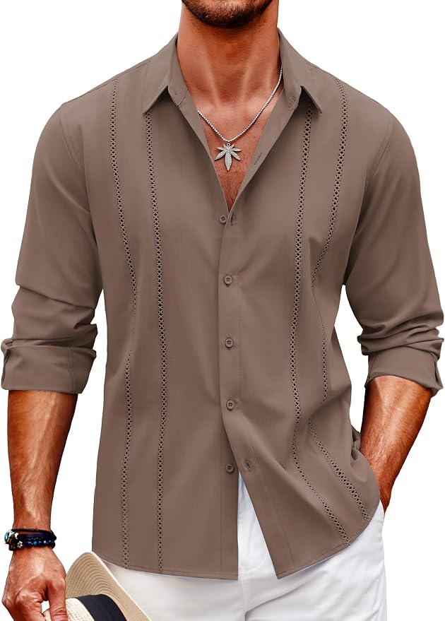 Casual Brown Long Sleeve Shirts MA110
