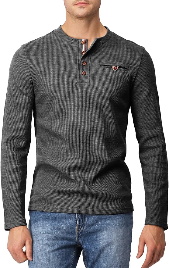 Casual Slim Fit Waffle Henley Shirts MA74