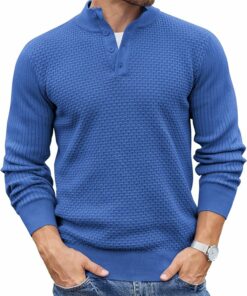 Classic Blue Waffle Henley Shirt MA86