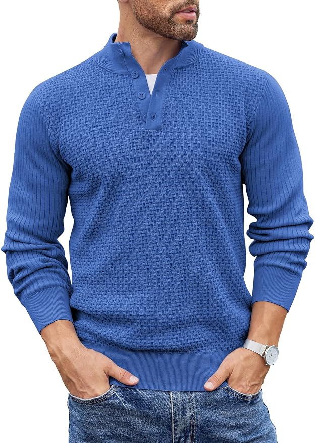 Classic Blue Waffle Henley Shirt MA86