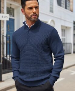 Alternative view of Navy Blue Waffle Henley Shirt MA87