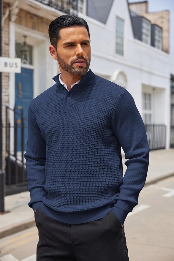Navy Blue Waffle Henley Shirt MA87 - Image 2