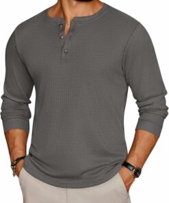 Dark Gray Waffle Knit Long Sleeve Tee MA65