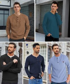 Alternative view of Dark Teal Blue Waffle Henley Shirts MA81