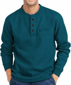 Dark Teal Blue Waffle Henley Shirts MA81