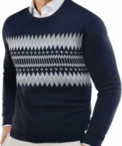 Grey White Jacquard Crewneck Sweaters MA104