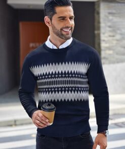 Alternative view of Grey White Jacquard Crewneck Sweaters MA104