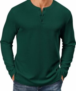 Lake Green Waffle Henley Shirts MA70