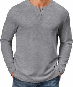 Lightweight Waffle Henley Shirts MA72