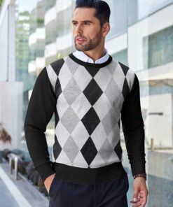 Alternative view of Men's Black Argyle Crewneck Sweaters MA100