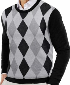 Men's Black Argyle Crewneck Sweaters MA100