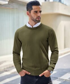 Alternative view of Men's Green Crewneck Sweater MA101