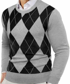 Men's Grey Argyle Crewneck Sweaters MA103