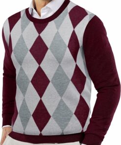 Men's Red Argyle Crewneck Sweaters MA97