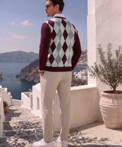 Alternative view of Men's Red Argyle Crewneck Sweaters MA97