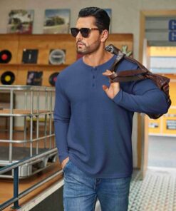 Alternative view of Men's Waffle Henley Shirts MA73