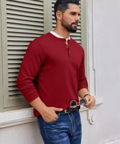 Alternative view of Men's Waffle Red Long Sleeve Tee MA61