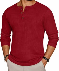 Men's Waffle Red Long Sleeve Tee MA61