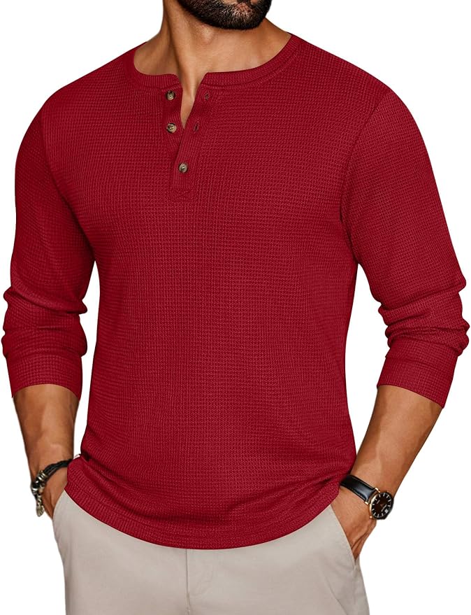 Men's Waffle Red Long Sleeve Tee MA61