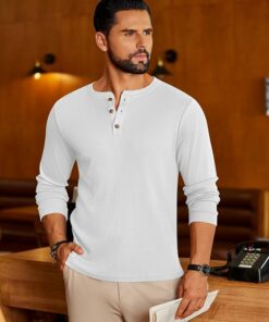 Alternative view of Men's White Henley Long Sleeve Tee MA63