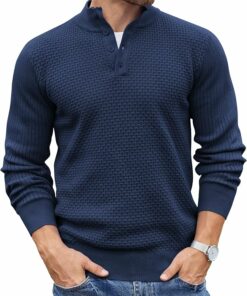 Navy Blue Waffle Henley Shirt MA87