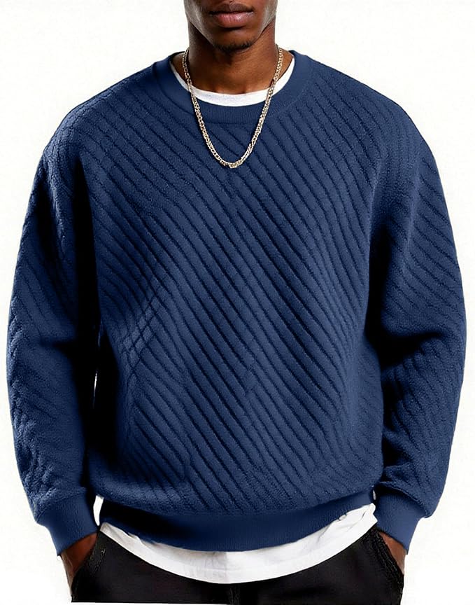 Navy Long Sleeve Casual Pullovers Sweaters MA150