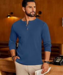 Alternative view of Navy Waffle Knit Long Sleeve Tee MA62