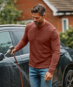 Alternative view of Rust Lightweight Henley Shirt MA80
