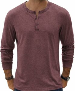 Stretch Basic Long Sleeve Waffle Henley Tee MA90