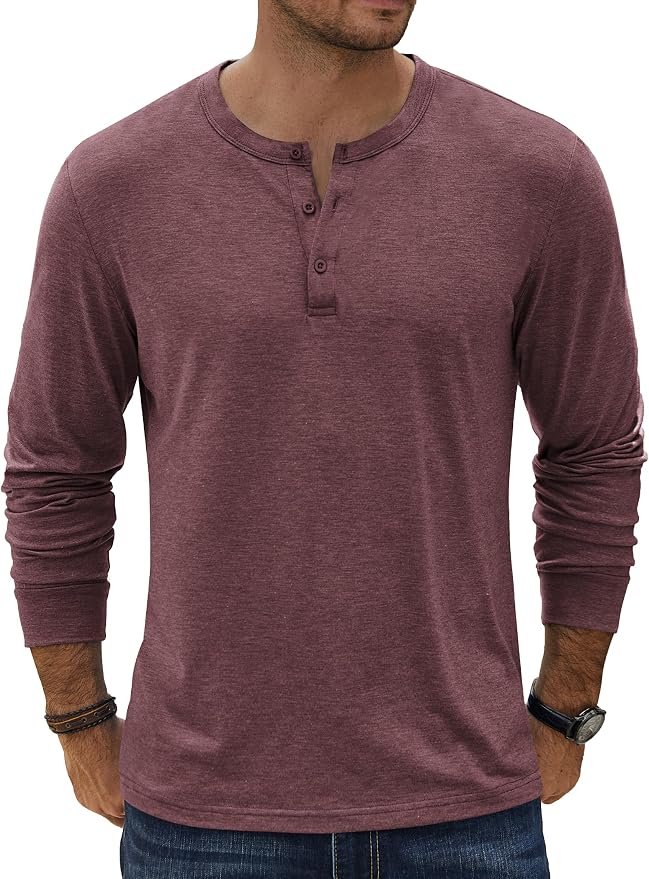 Stretch Basic Long Sleeve Waffle Henley Tee MA90