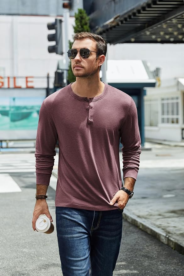 Stretch Basic Long Sleeve Waffle Henley Tee MA90 - Image 2