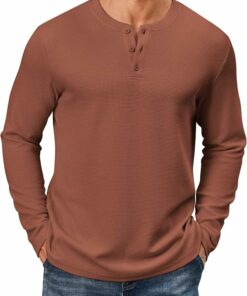 Terracotta Waffle Henley Shirts MA69