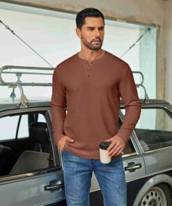 Alternative view of Terracotta Waffle Henley Shirts MA69