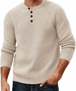 Winter Beige Waffle Henley Shirt MA83