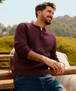 Alternative view of Winter Burgundy Waffle Henley Shirt MA82