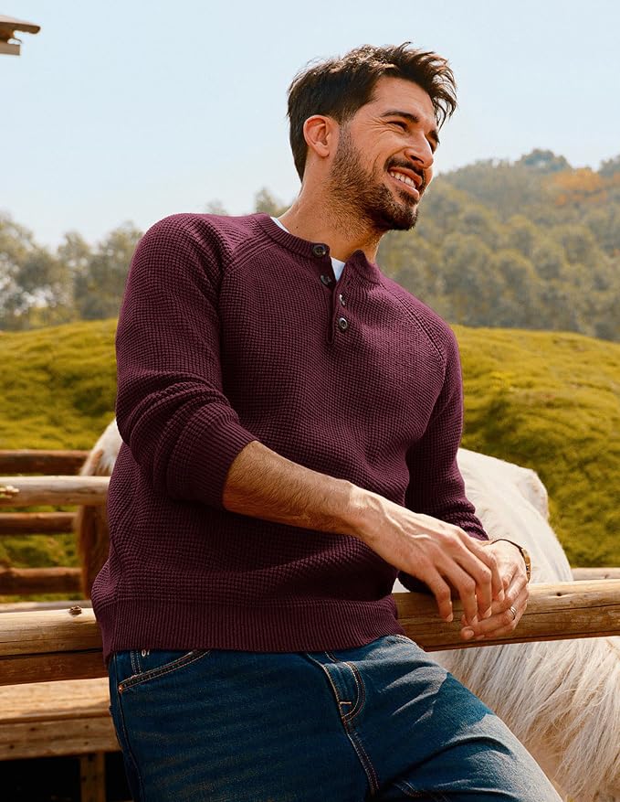 Winter Burgundy Waffle Henley Shirt MA82 - Image 2