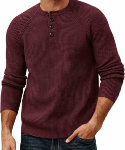 Winter Burgundy Waffle Henley Shirt MA82