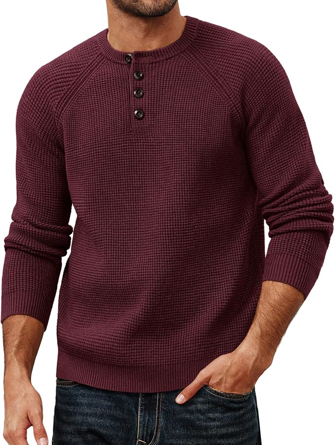 Winter Burgundy Waffle Henley Shirt MA82