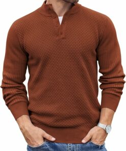 Winter Caramel Waffle Henley Shirt MA85